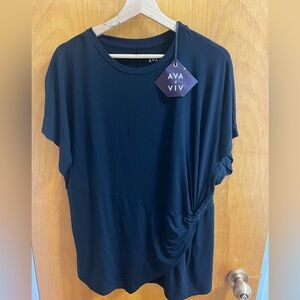 Ava & Viv Women’s Short Sleeve T-Shirt with Side Knot – Black Tee (1XL)